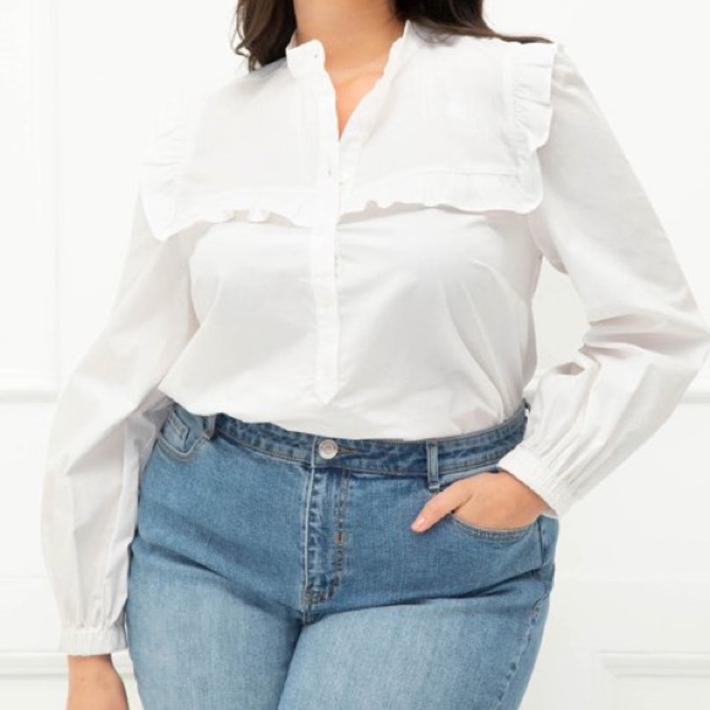 Eloquii Ruffled Button Down Shirt - White Size 26